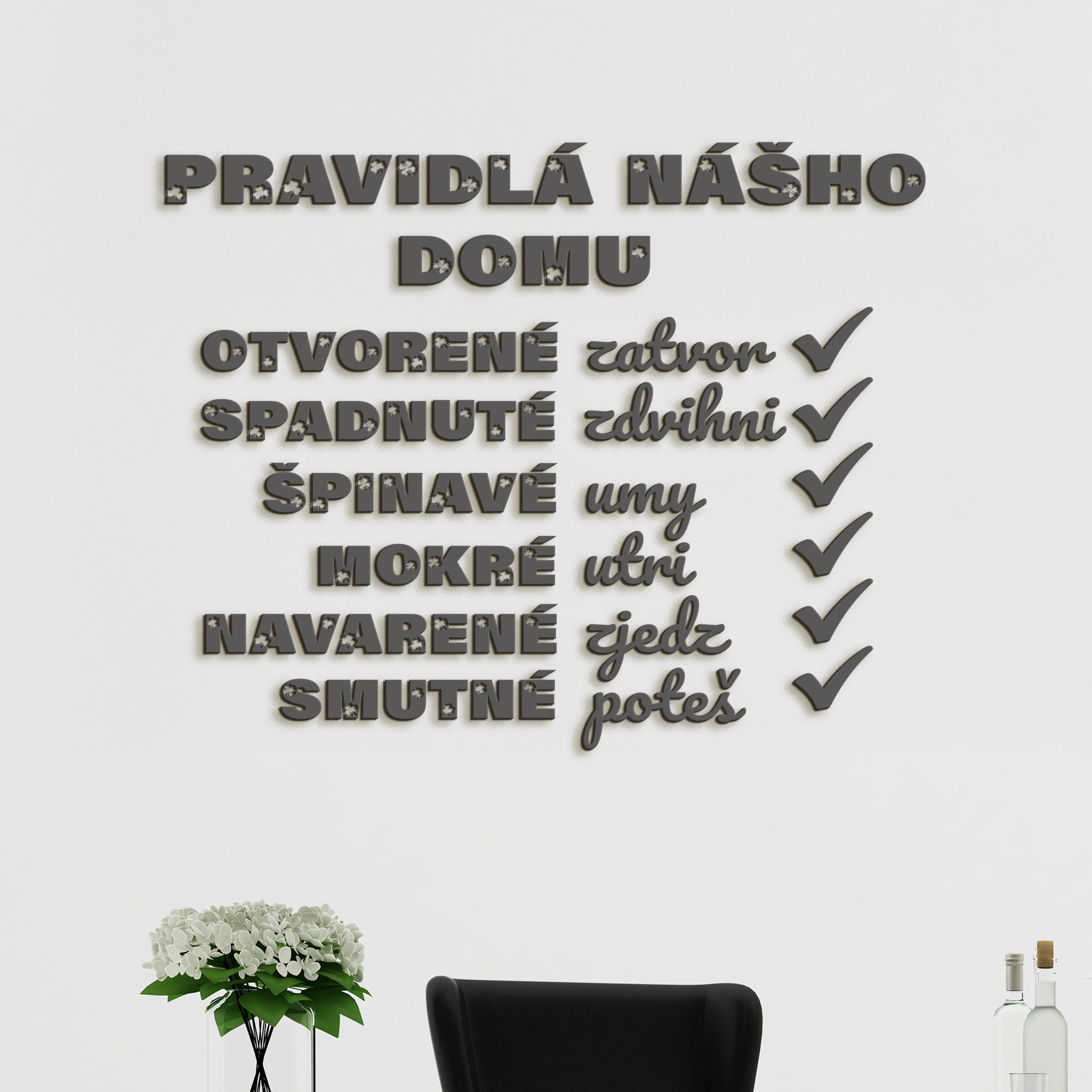 Drevený citát Pravidlá nášho domu