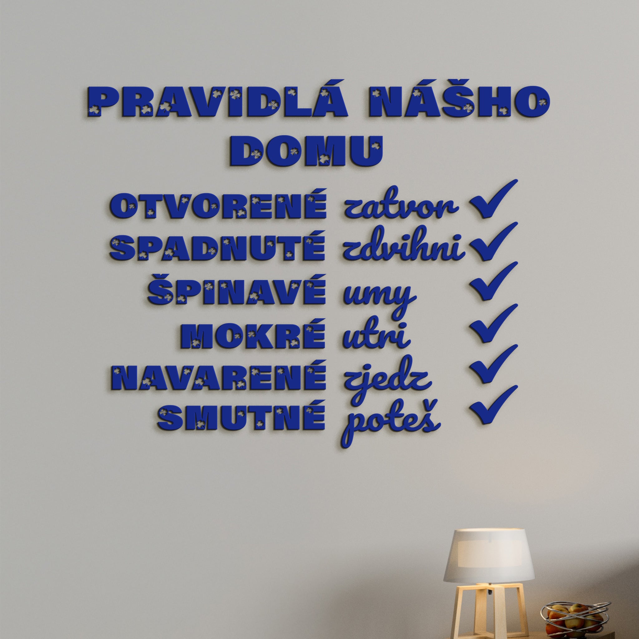 Drevený citát Pravidlá nášho domu