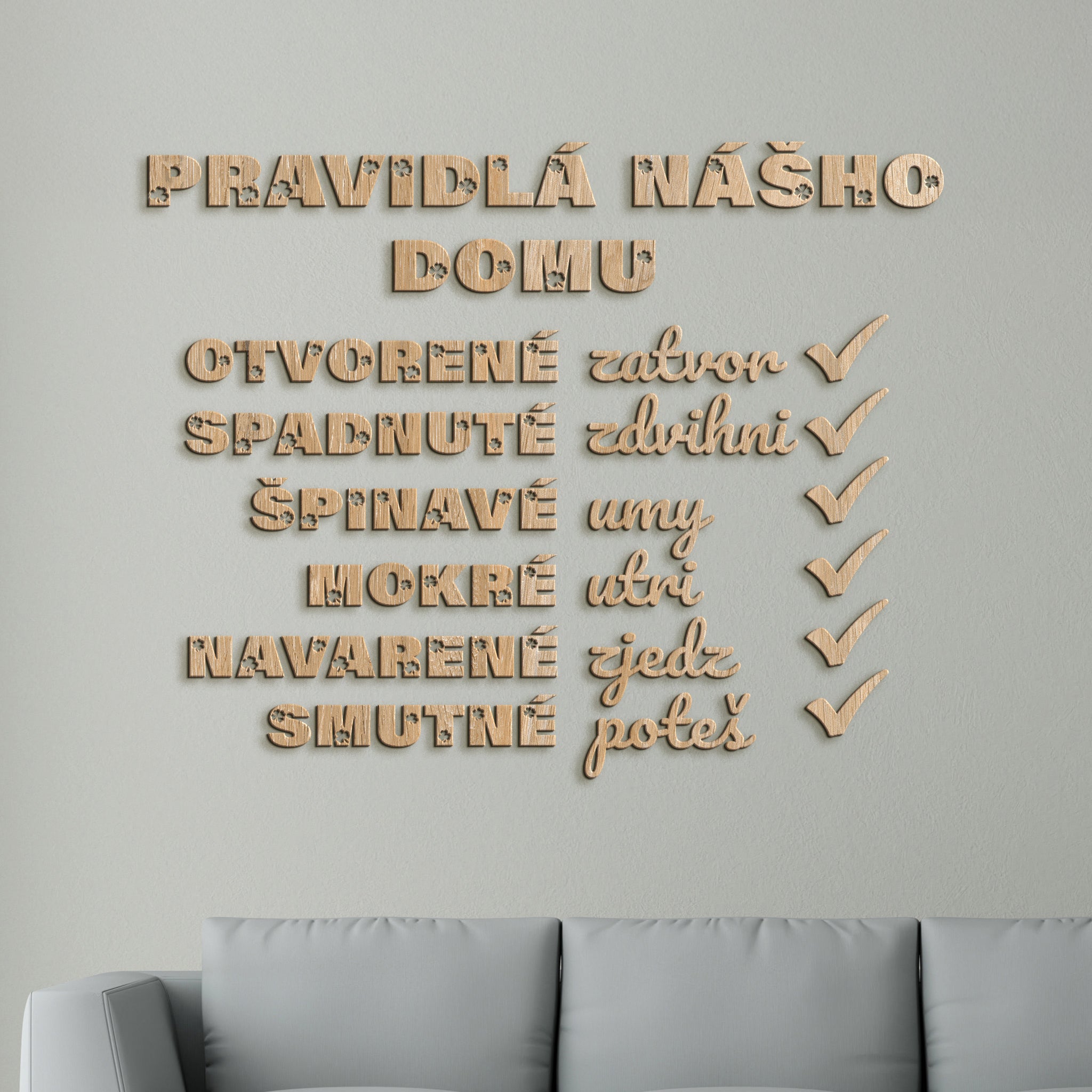 Drevený citát Pravidlá nášho domu