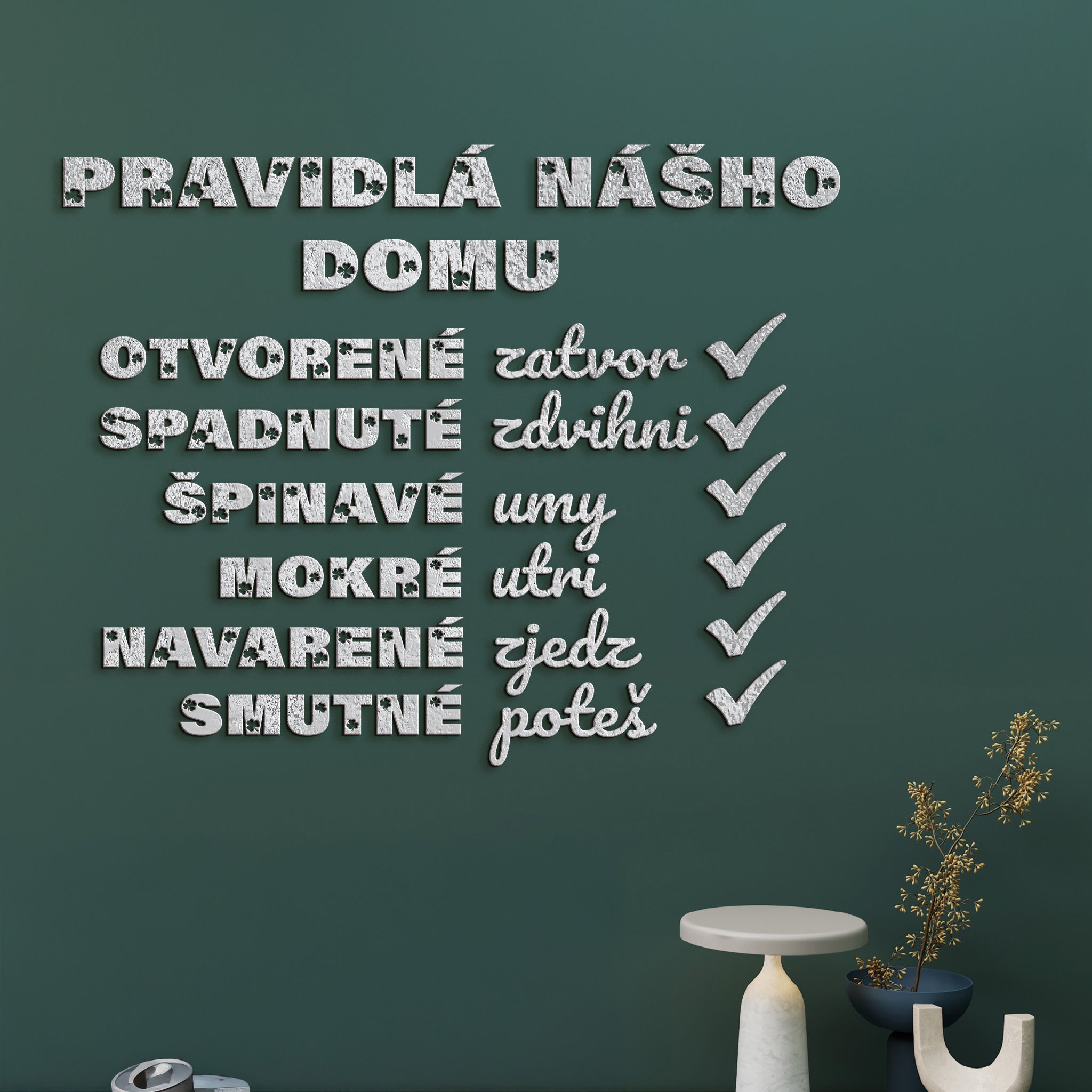 Drevený citát Pravidlá nášho domu