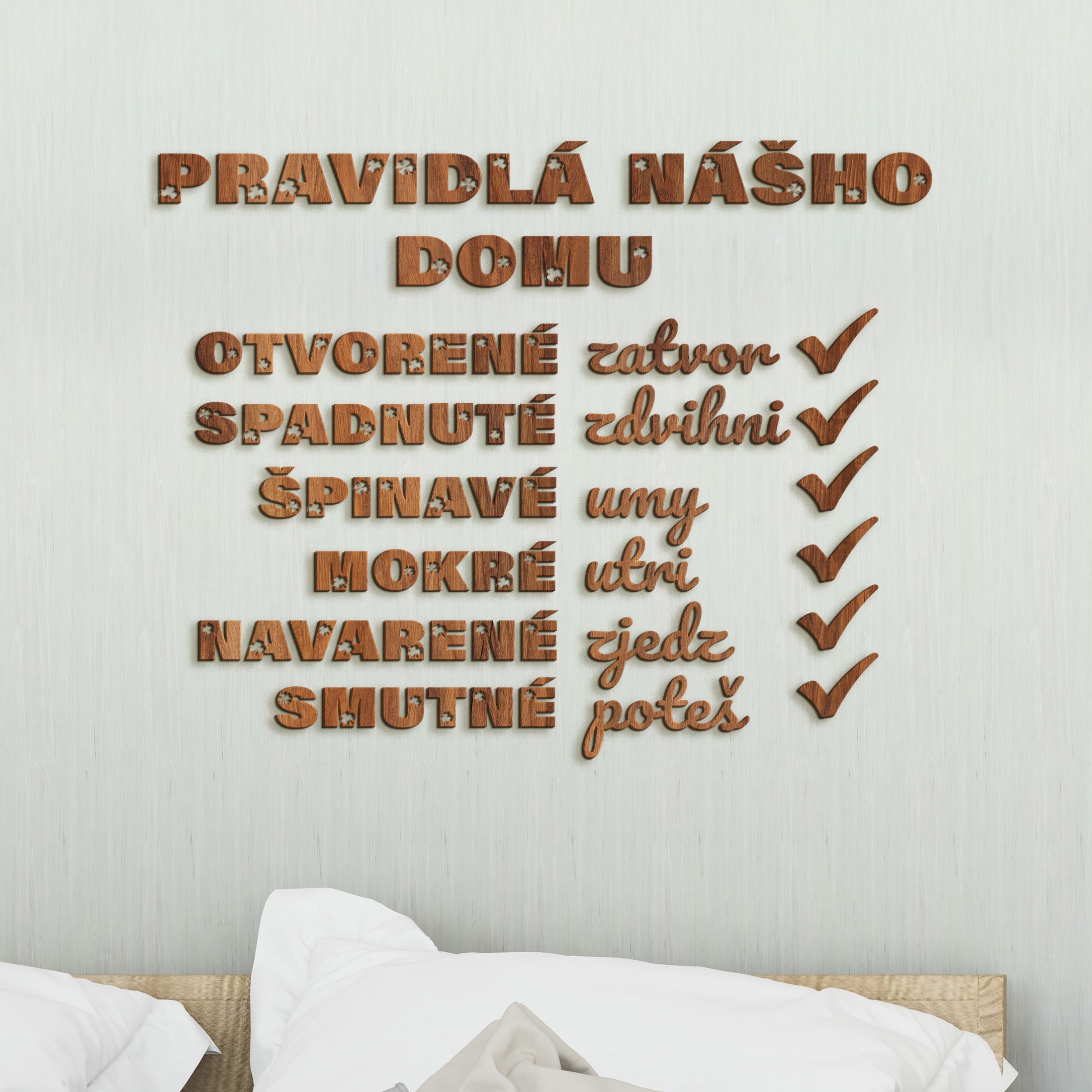 Drevený citát Pravidlá nášho domu