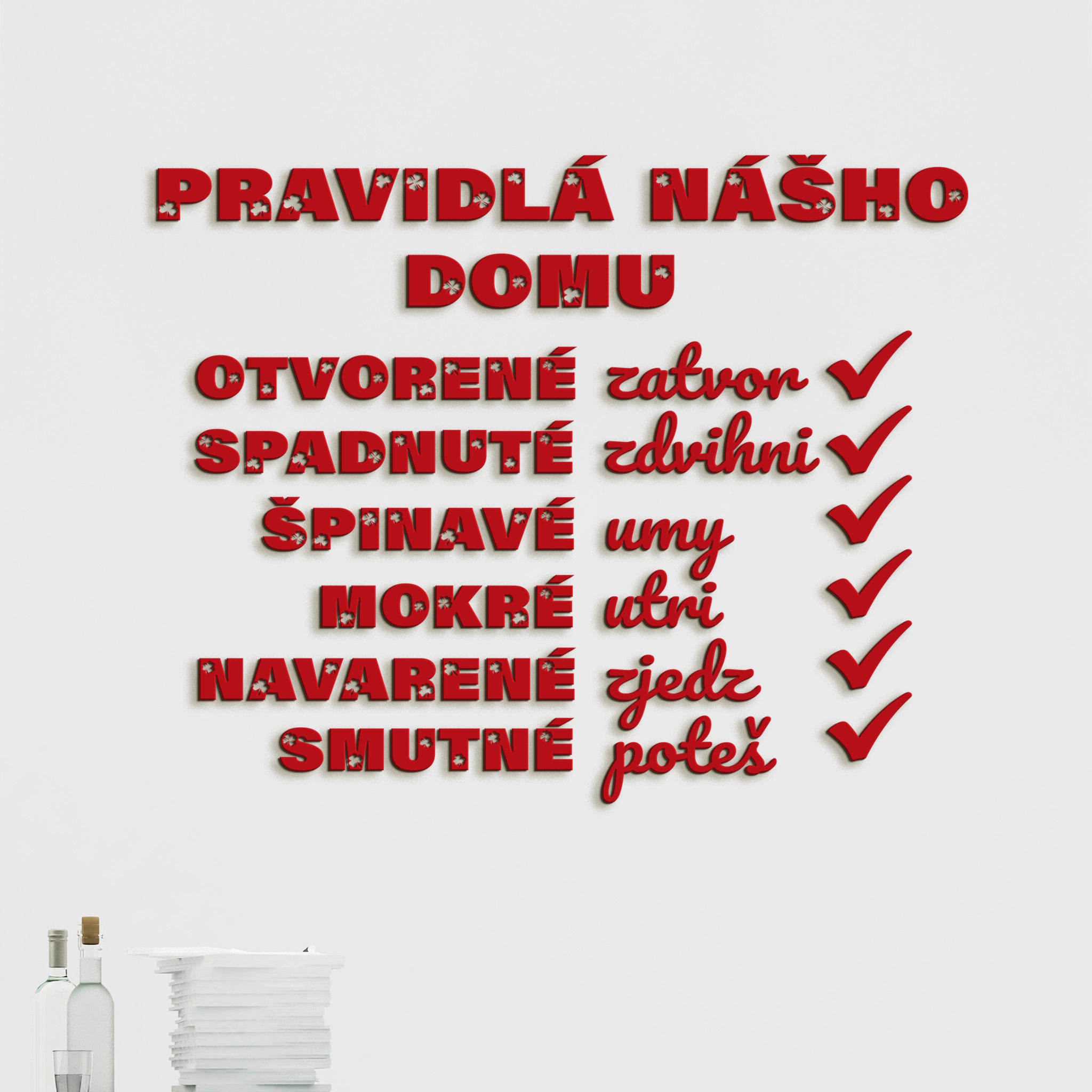 Drevený citát Pravidlá nášho domu
