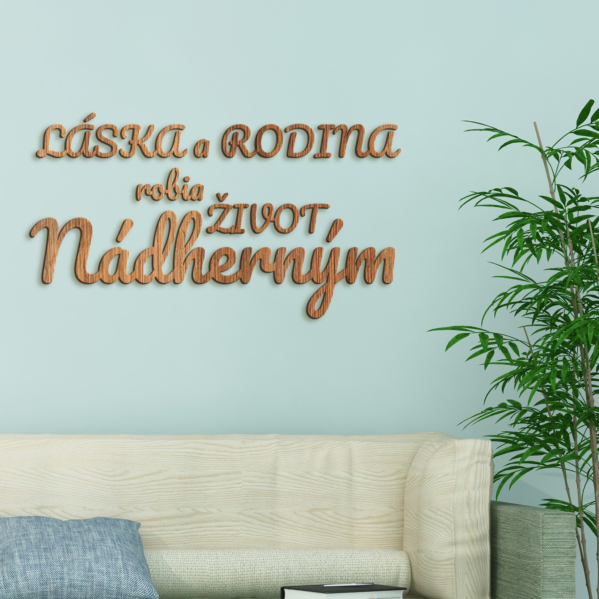 Drevený nápis Láska a rodina robia život nádherným