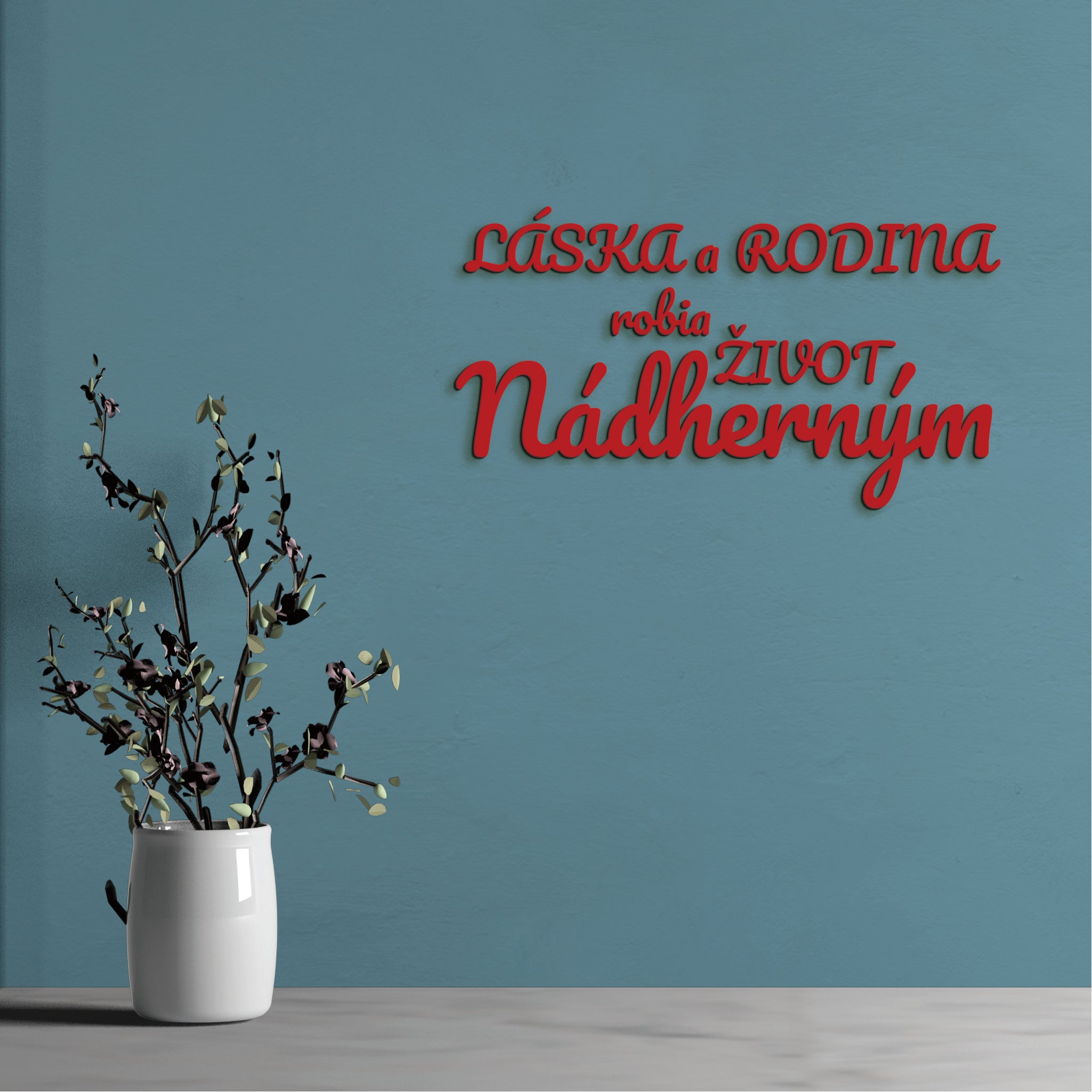 Drevený nápis Láska a rodina robia život nádherným
