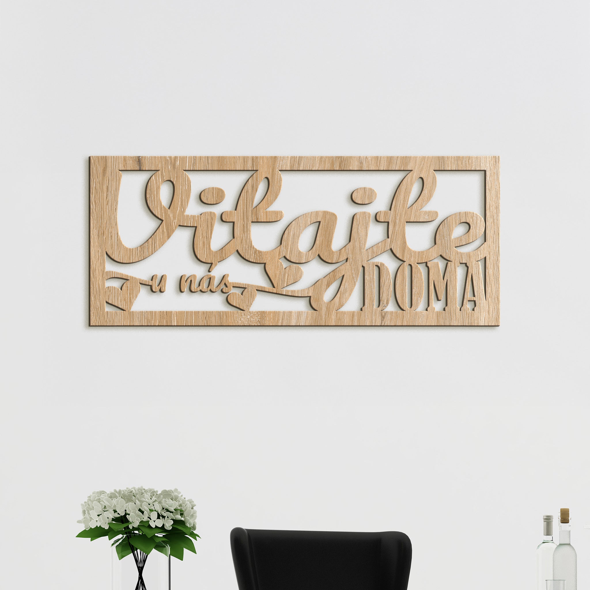 Drevený nápis VITAJTE u nás DOMA