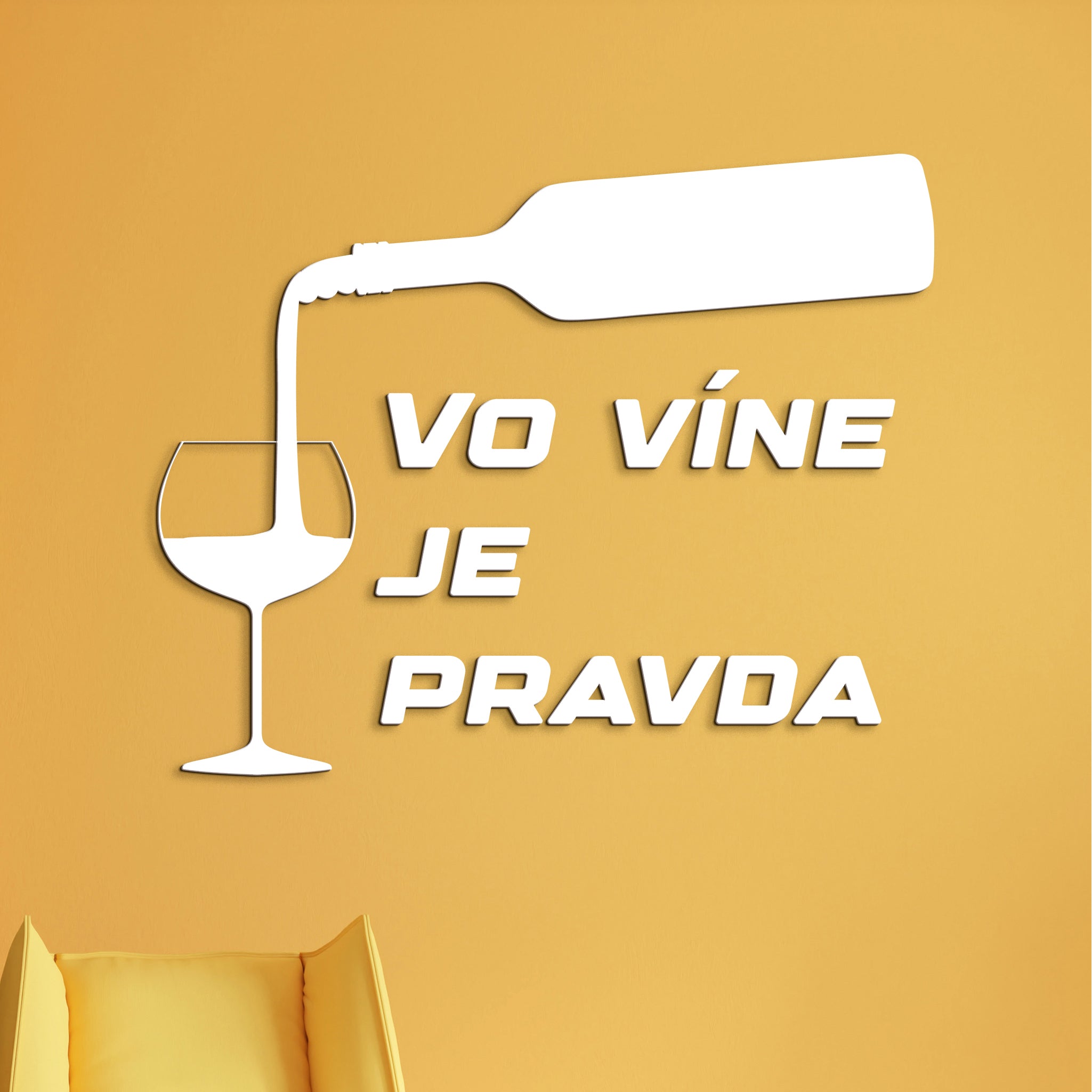 Nápis na stenu s citátom Vo víne je pravda