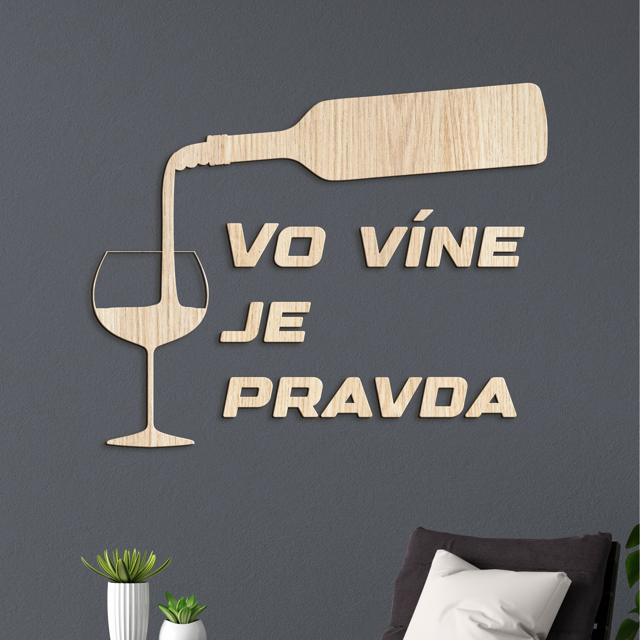 Nápis na stenu s citátom Vo víne je pravda