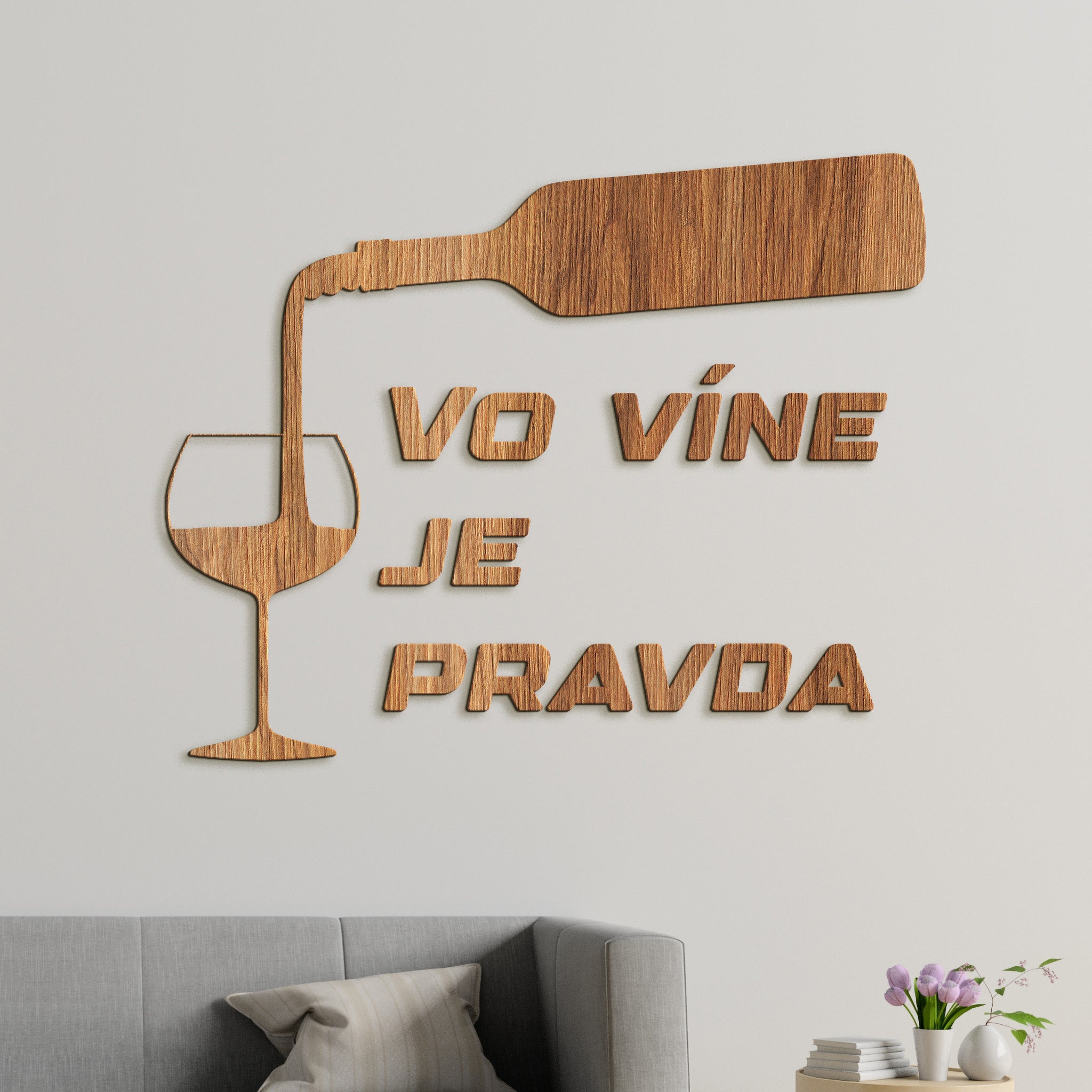 Nápis na stenu s citátom Vo víne je pravda