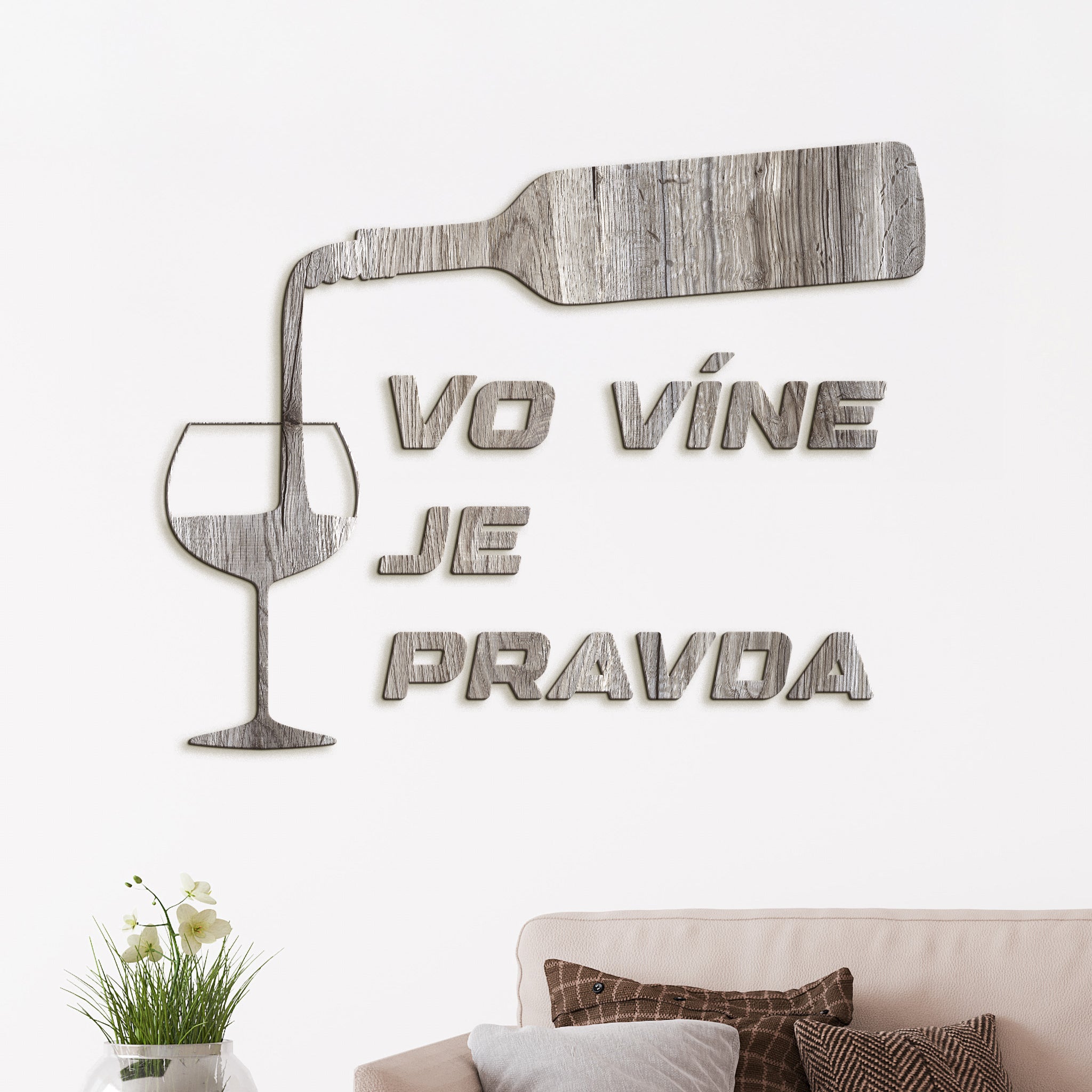 Nápis na stenu s citátom Vo víne je pravda