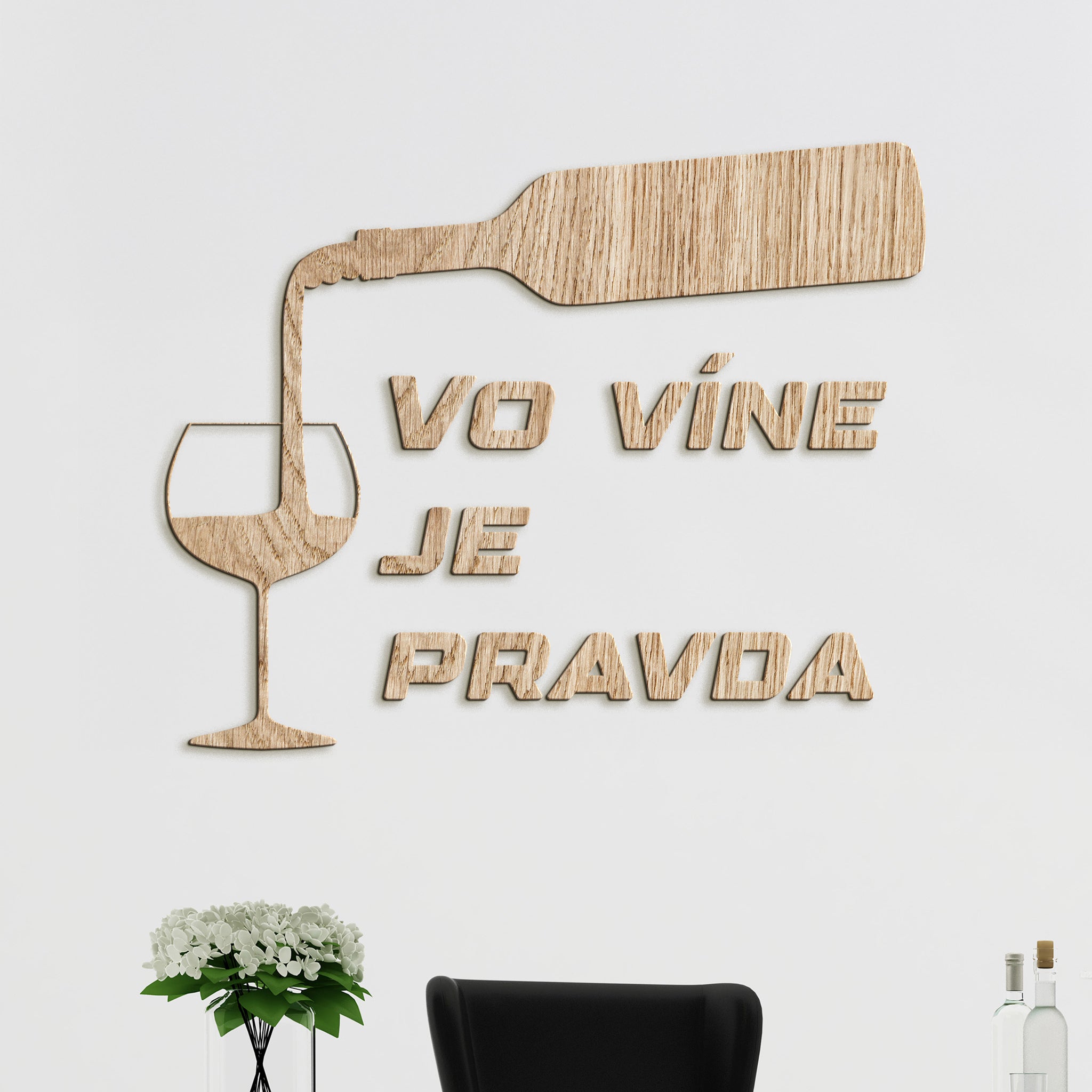 Nápis na stenu s citátom Vo víne je pravda