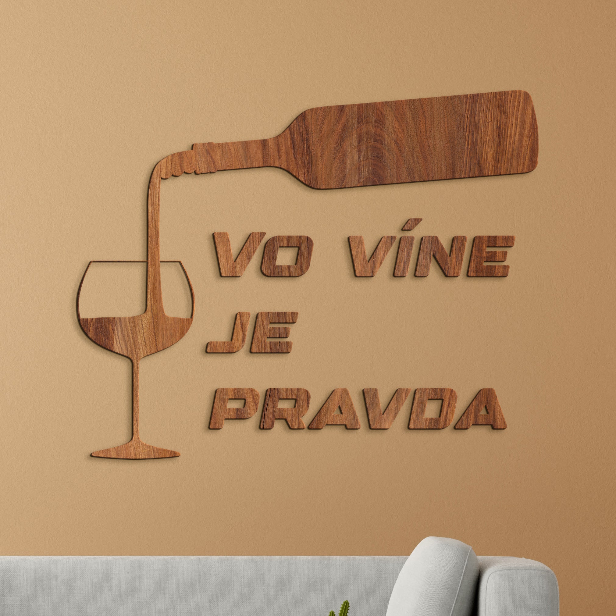 Nápis na stenu s citátom Vo víne je pravda