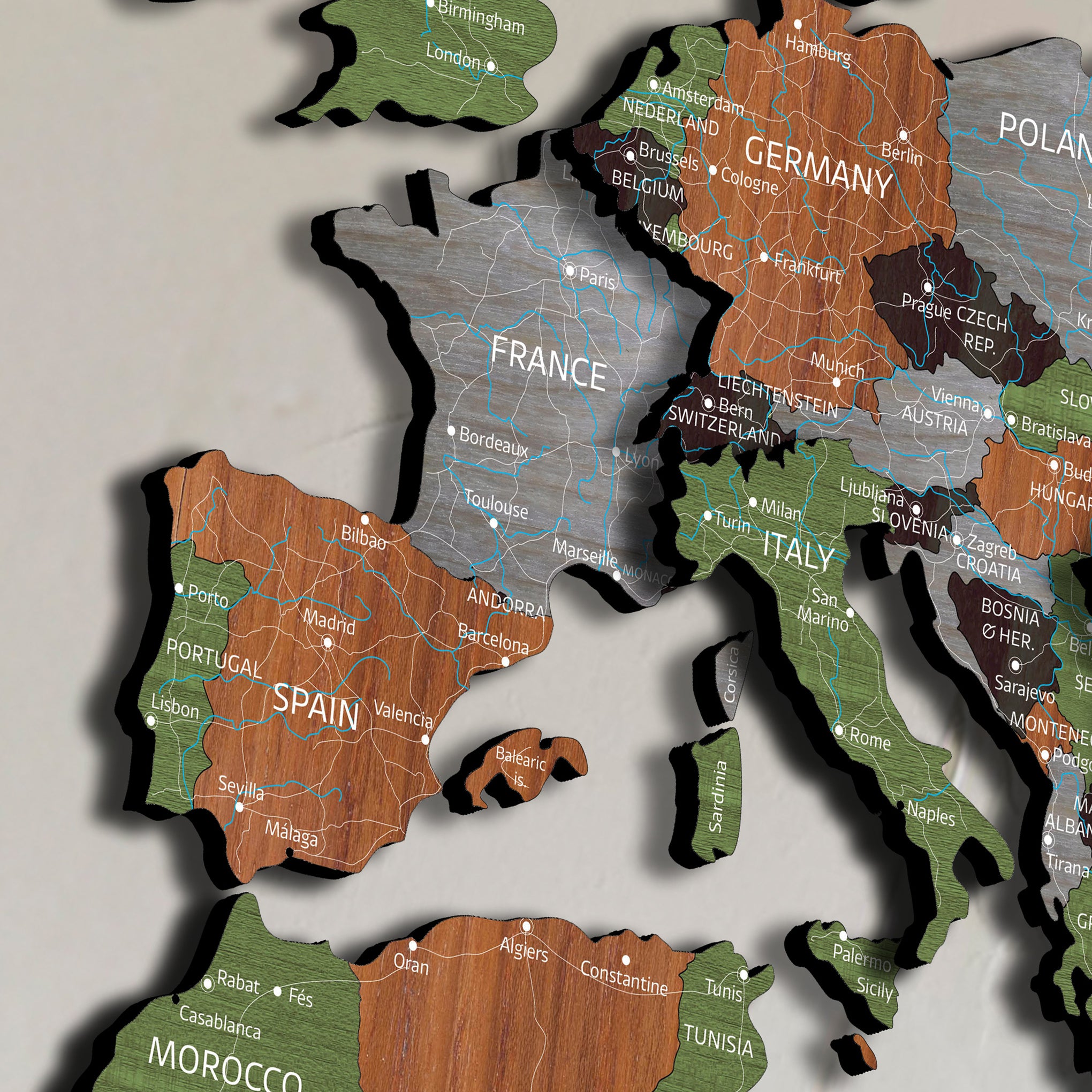 Dekoratívna 3D mapa sveta z dreva