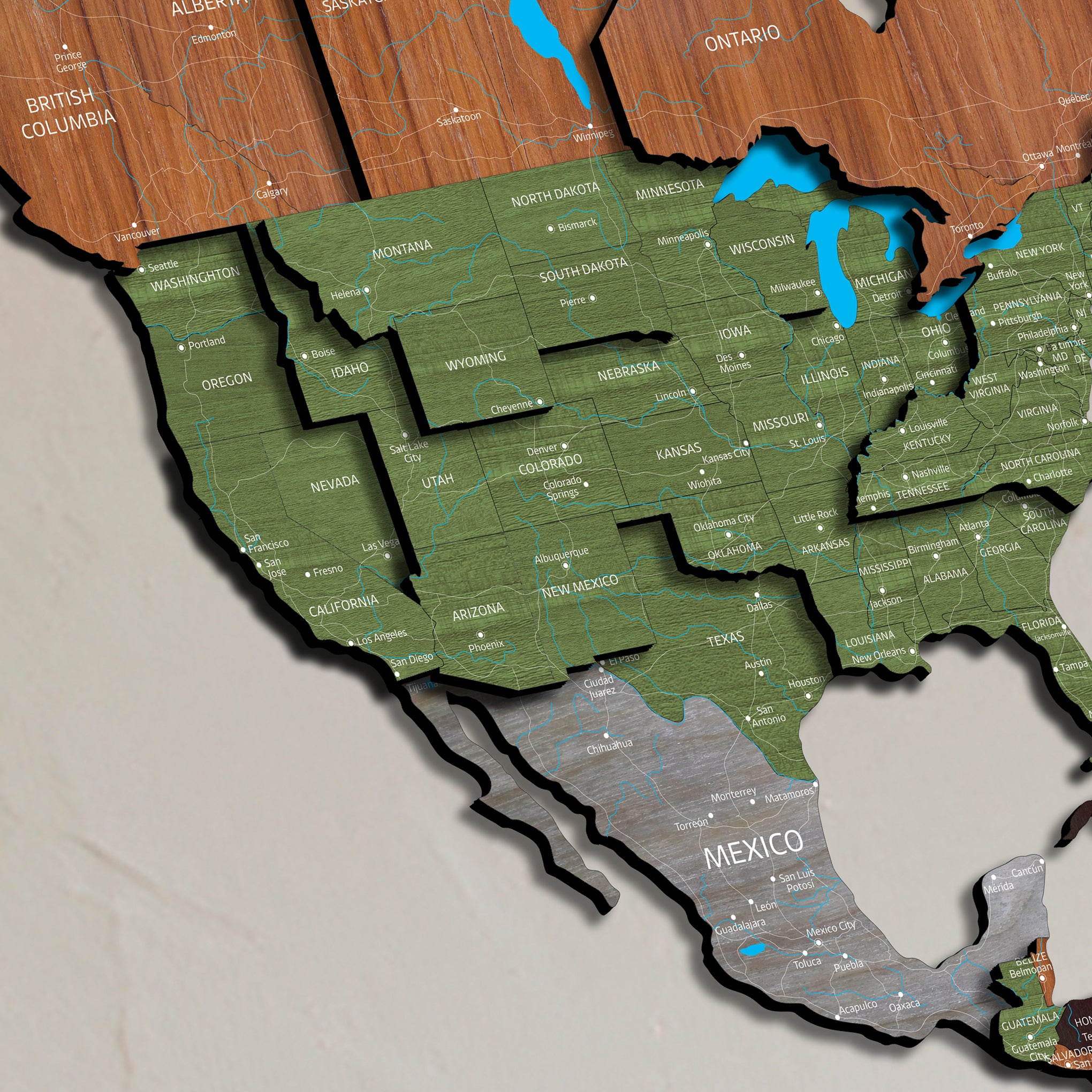 Dekoratívna 3D mapa sveta z dreva