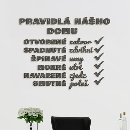 Drevený citát Pravidlá nášho domu