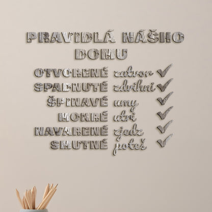 Drevený citát Pravidlá nášho domu
