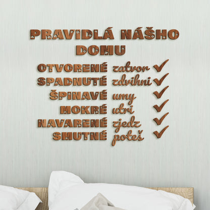 Drevený citát Pravidlá nášho domu