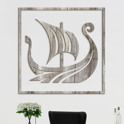Dreveny obraz Vikingska lod