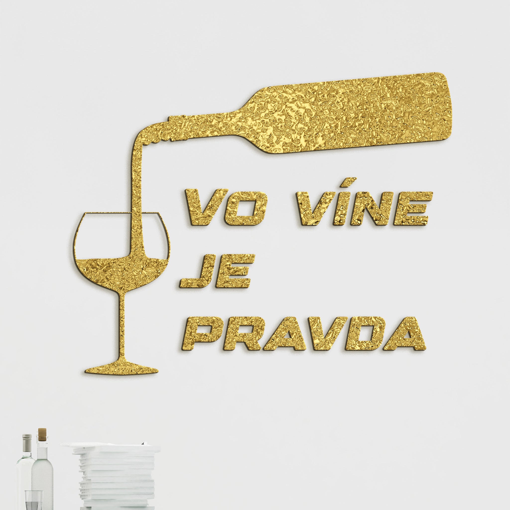 Nápis na stenu s citátom Vo víne je pravda