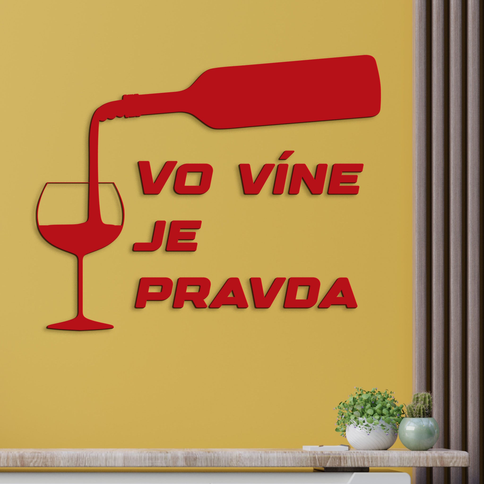 Nápis na stenu s citátom Vo víne je pravda