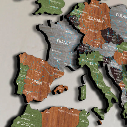 Dekoratívna 3D mapa sveta z dreva